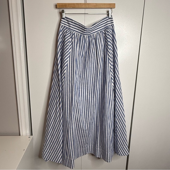 Sézane Blue White Striped Linen Cotton Maxi Skirt with Slit NWT US 6 - Picture 2 of 12
